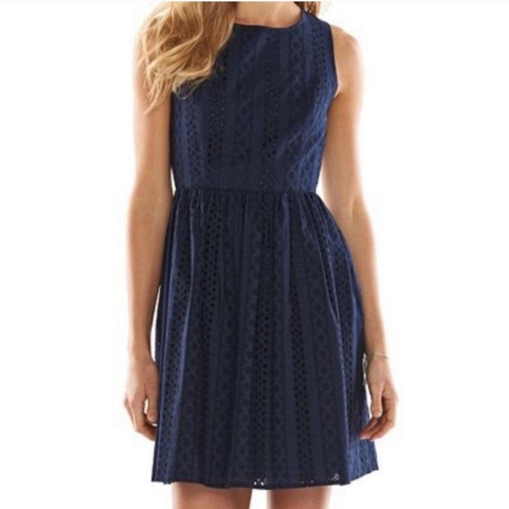 LC Lauren Conrad Eyelet Pleated Fit and Flare Dress